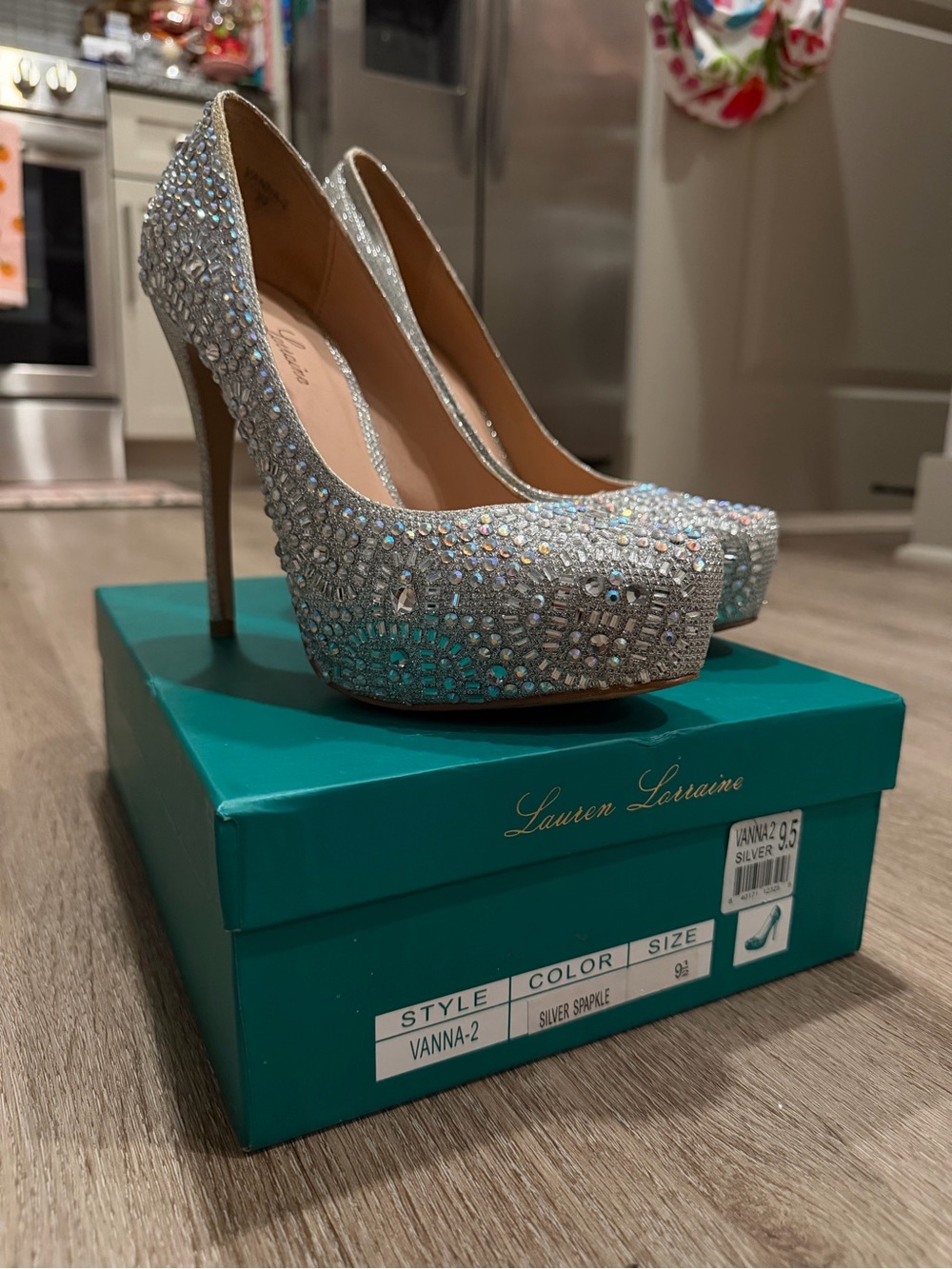 Lauren Lorraine Silver Crystal Embellished Platform Pumps